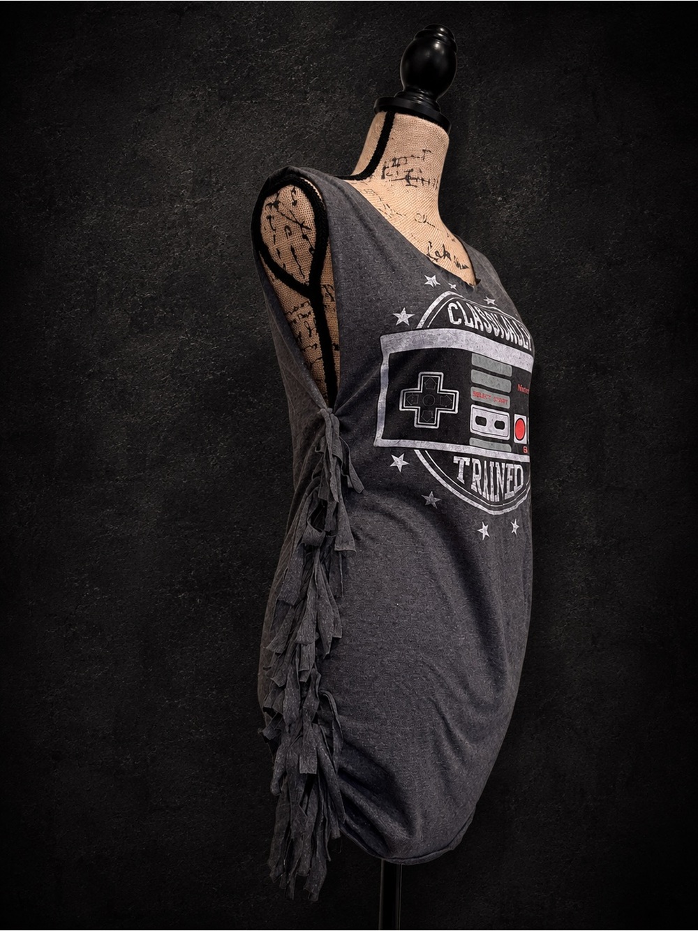 Classic Gamer Graphic Fringe Side Tank Dress - Gray